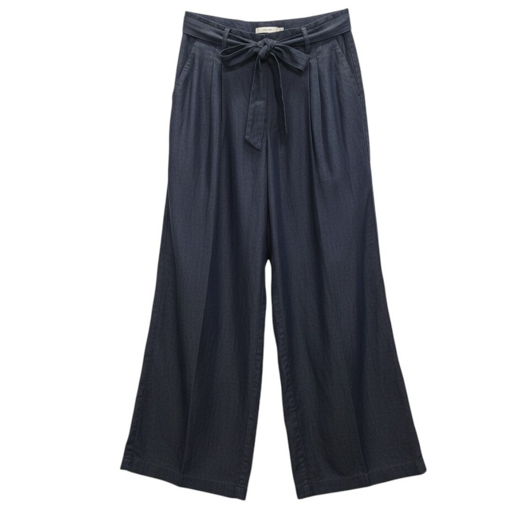 Cato Wide Leg Trousers Tie Waist Dark Blue Women 12 Coastal Minimalist Office